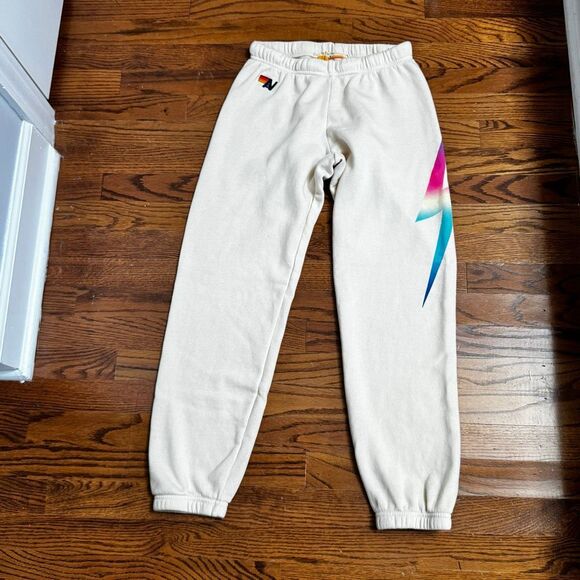 Aviator Nation Bolt Cream Graphic Fleece Sweatpants. Size Small. - Picture 1 of 8